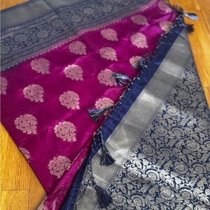 Indian party saree with blouse piece katan material